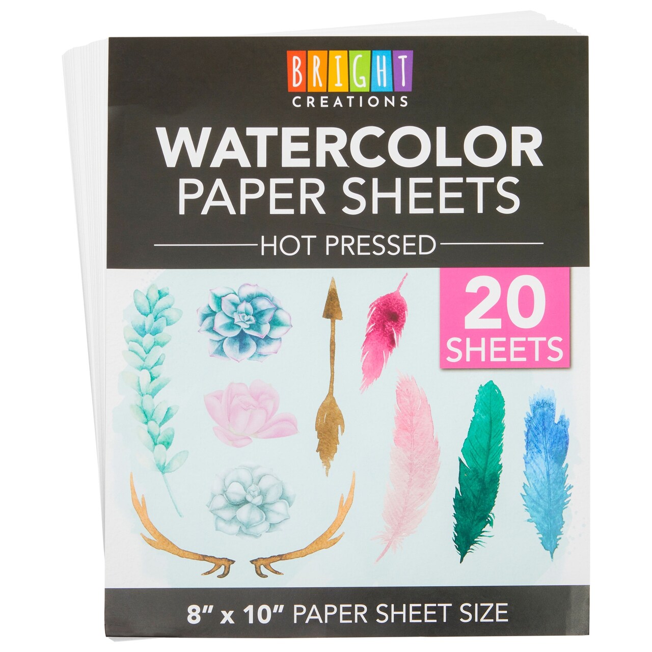 Hot Press Watercolor Paper, 140lb/300gsm Cotton Paper for Students and Artists (8x10 in, 20 Sheets)